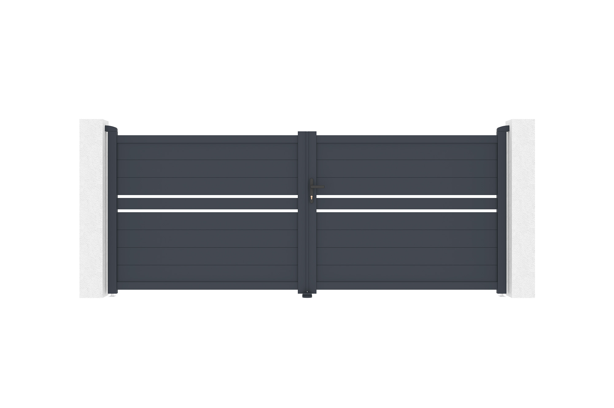 Puerta abatible 3,5m cimone al.140cm aluminio + 2 postes 15x15cm al.166cm