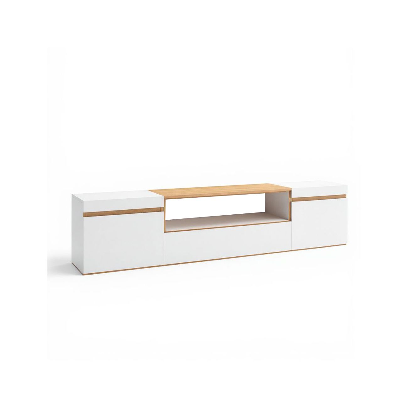 Mueble tv con almacenamiento 203 cm kavos blanco - roble arena