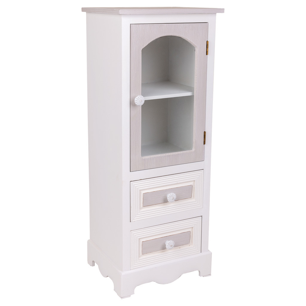 Vitrina de madera de 2 cajones y 1 puerta blanco 32x26x80
