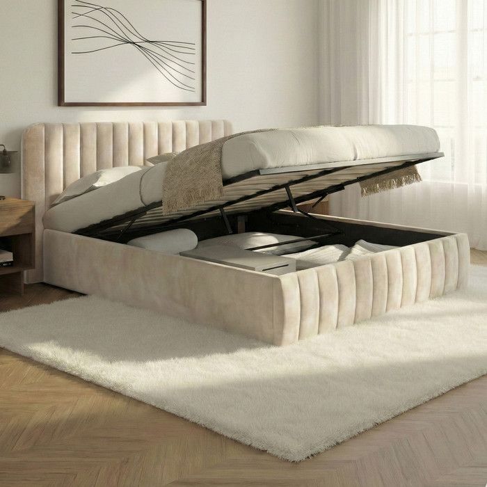 Cama canapé doble - terciopelo beige - 140 x 190 cm