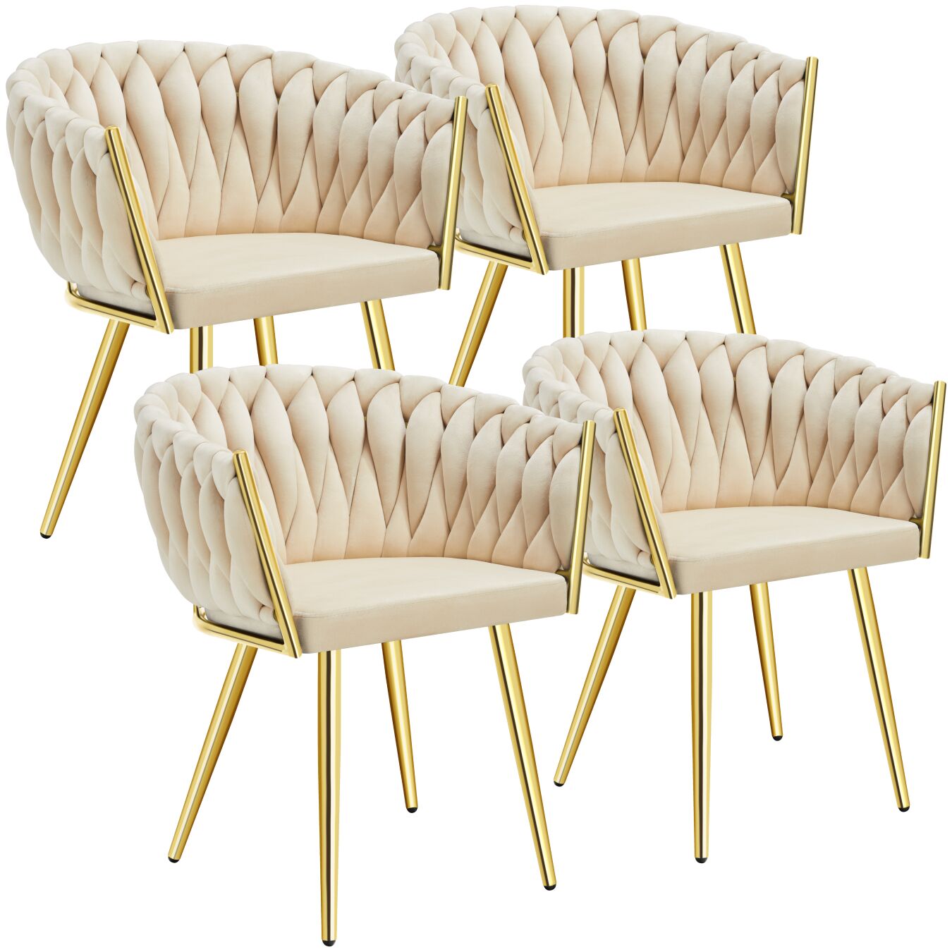 4 sillas de comedor, terciopelo y anudado 60,5x55x75 cm, arena/oro