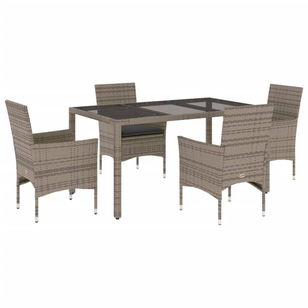 vidaXL set comedor jardín 5 pzas y cojines ratán sintético vidrio gris