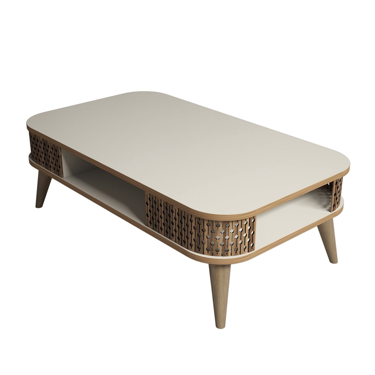 Mesa baja de madera "eylül" - 105 x 60 x 34 cm - crema