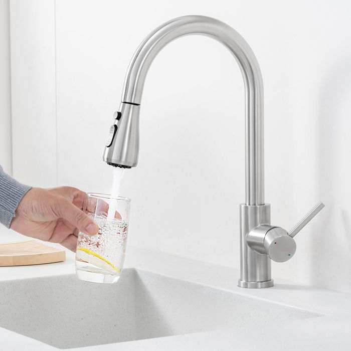 Grifo de cocina con ducha extractable - acero inoxidable - 2 funciones - ro