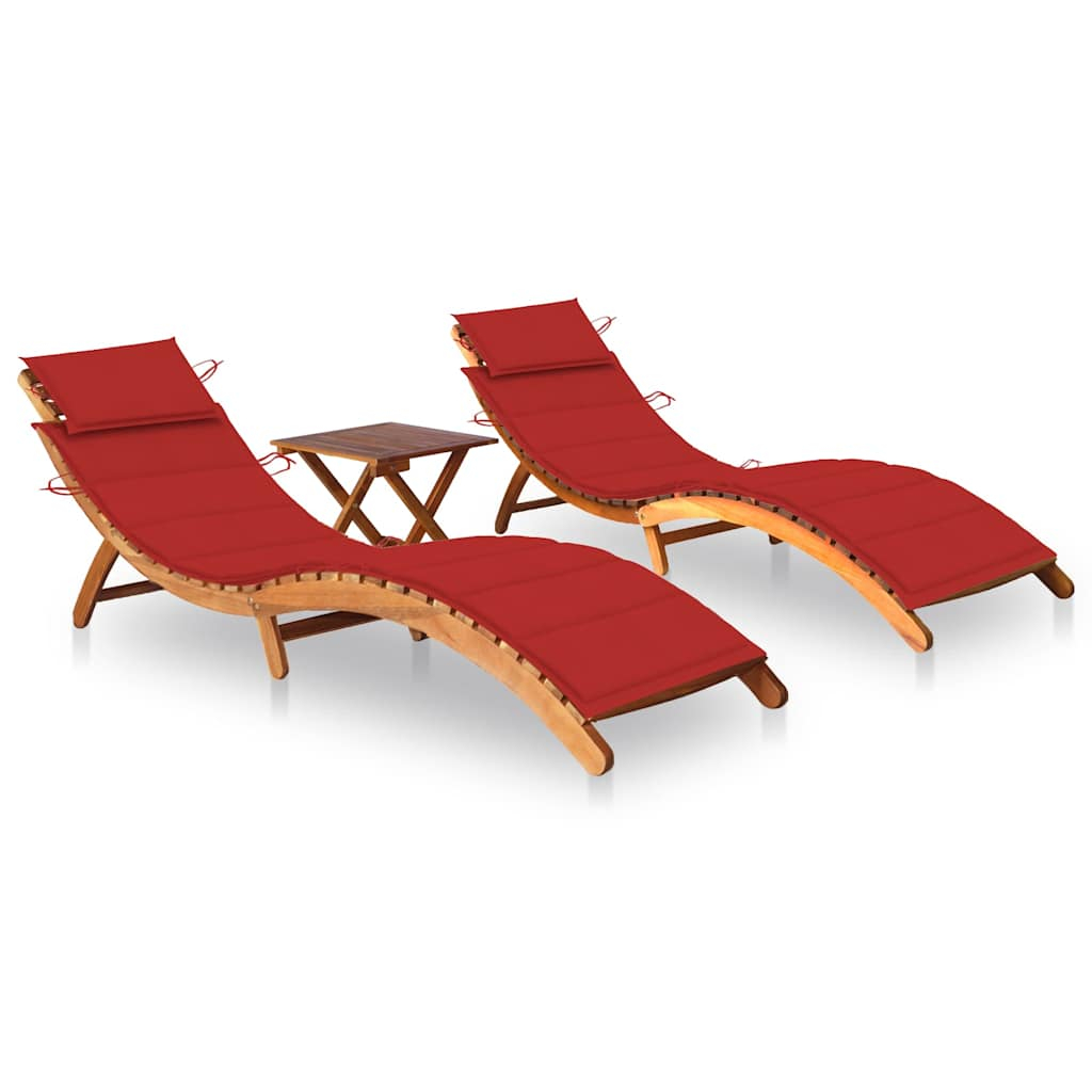 vidaXL tumbonas 2 unidades con mesa y cojines madera maciza de acacia