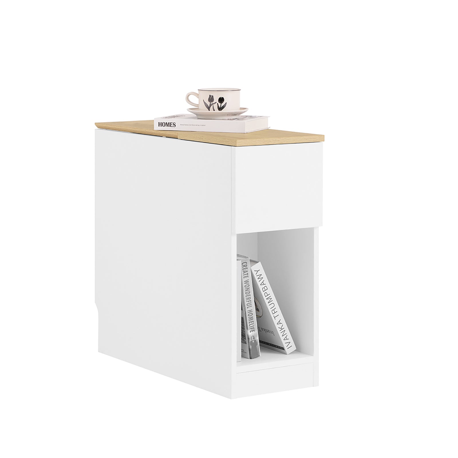 Sobuy mesilla de noche con 3 compartimentos blanca y madera 25x65x60cm