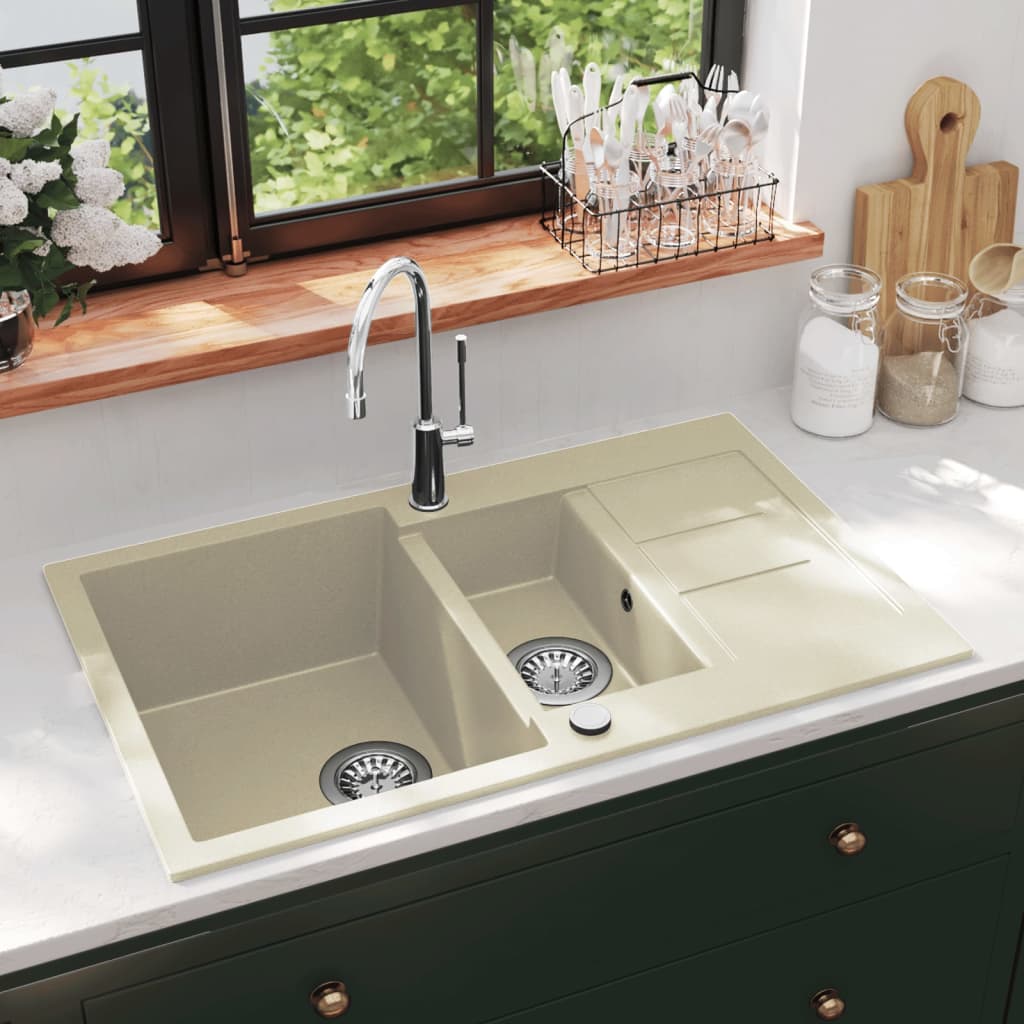 Fregadero de cocina de granito con dos senos beige es1258