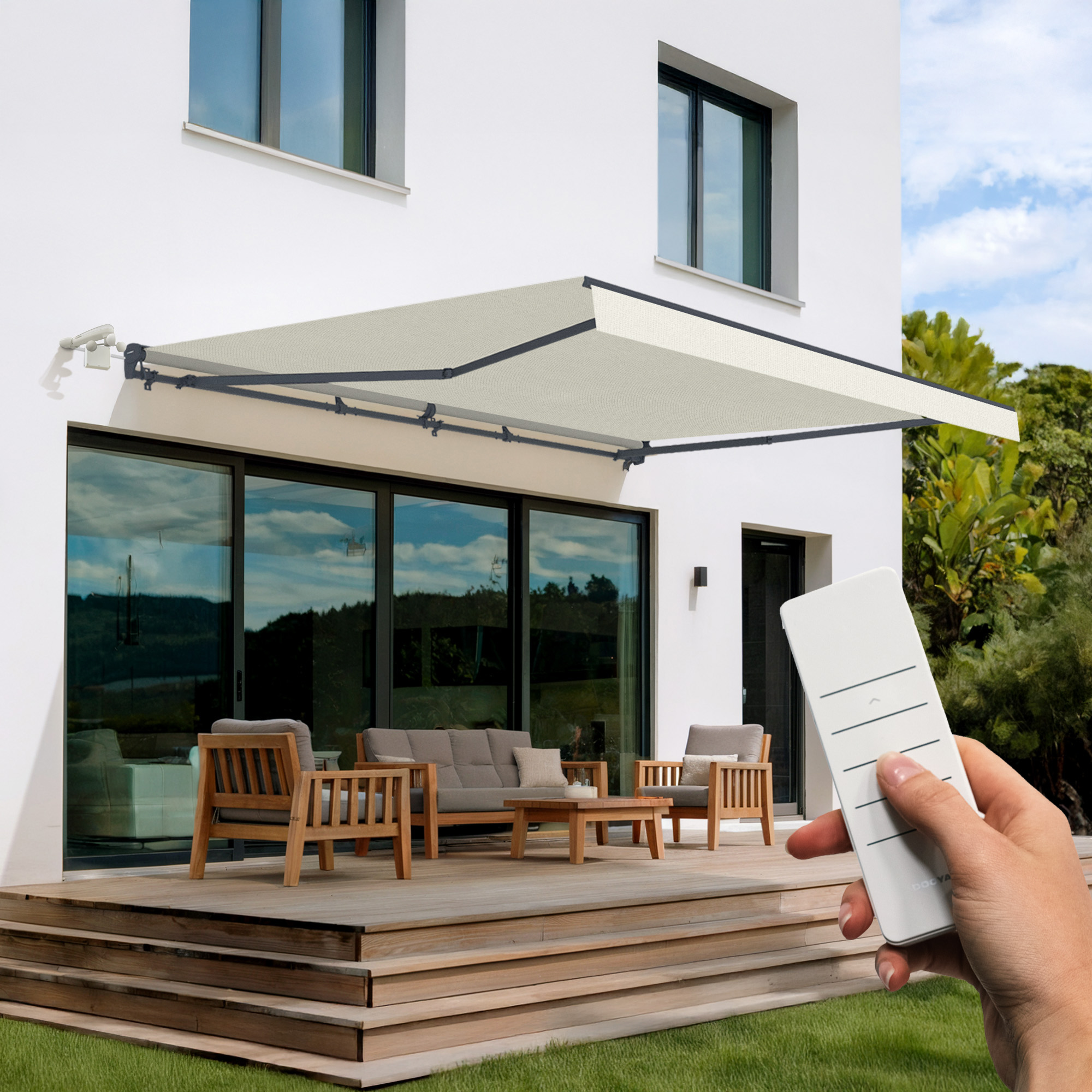 Toldo semicofre motorizado fazzio 5x3m beige - lona premium 320 g/m²