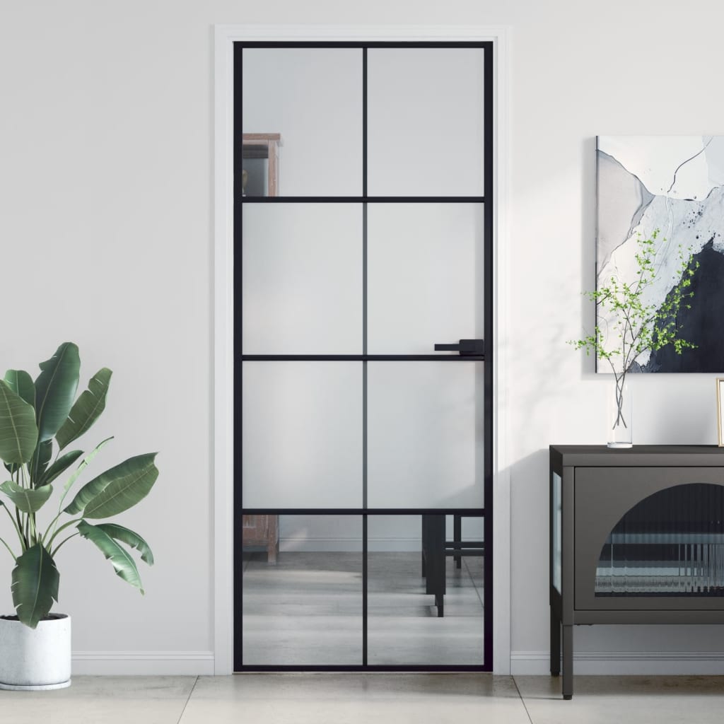 Puerta interior deLGada negra vidrio y aluminio 83x201,5 cm wef9177