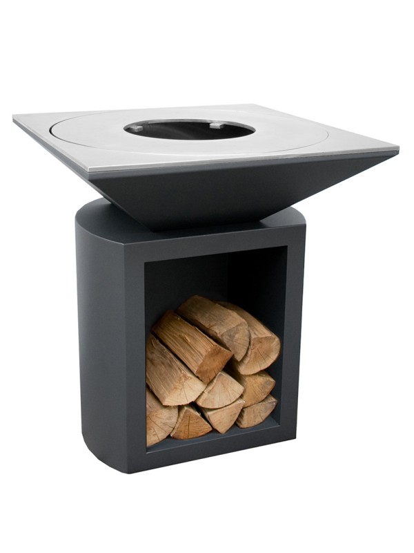 Fogata de jardín, barbacoa con parrilla y patas de acero - g2 graphite
