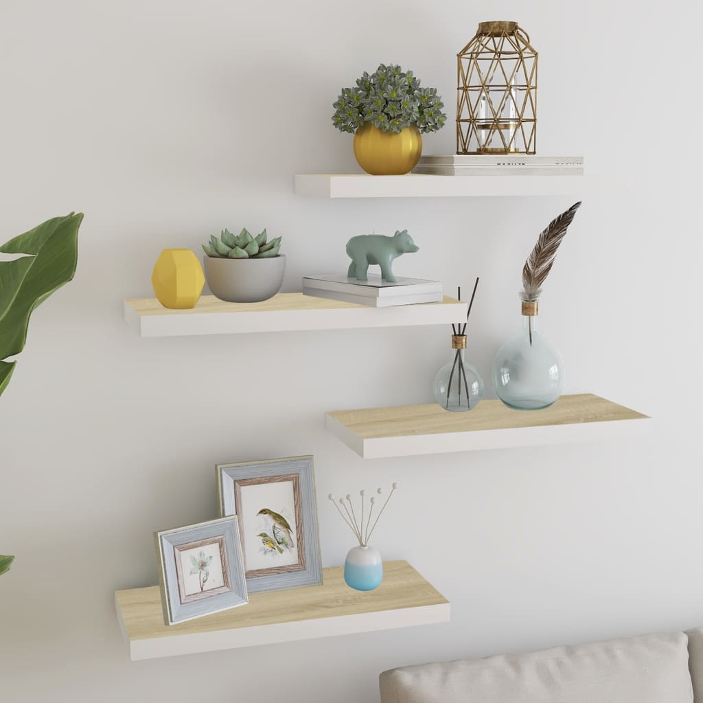 Estante flotante pared 2 uds mdf roble y blanco 60x23,5x3,8 cm es7019