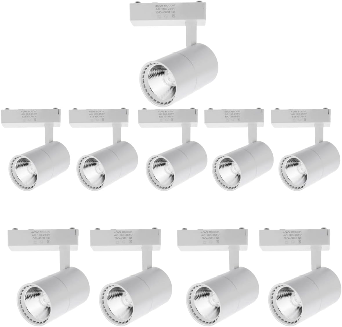10x foco techo LED carril 30w, blanco 3000k, 3000lm, monofásico, blanco