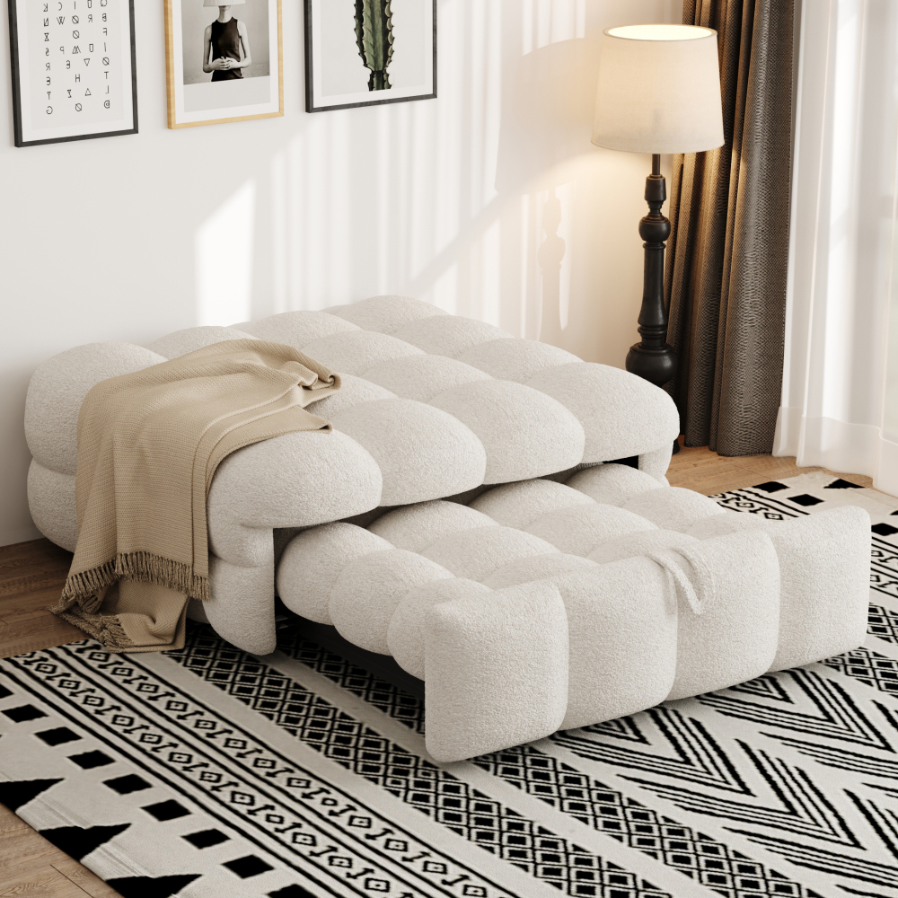 Sofá cama individual 183x76cm, cama convertible 2 en 1 tela teddy beige