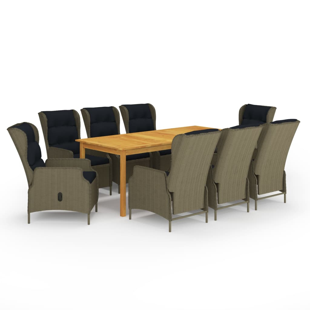 vidaXL juego de comedor de jardín de 9 piezas marrón