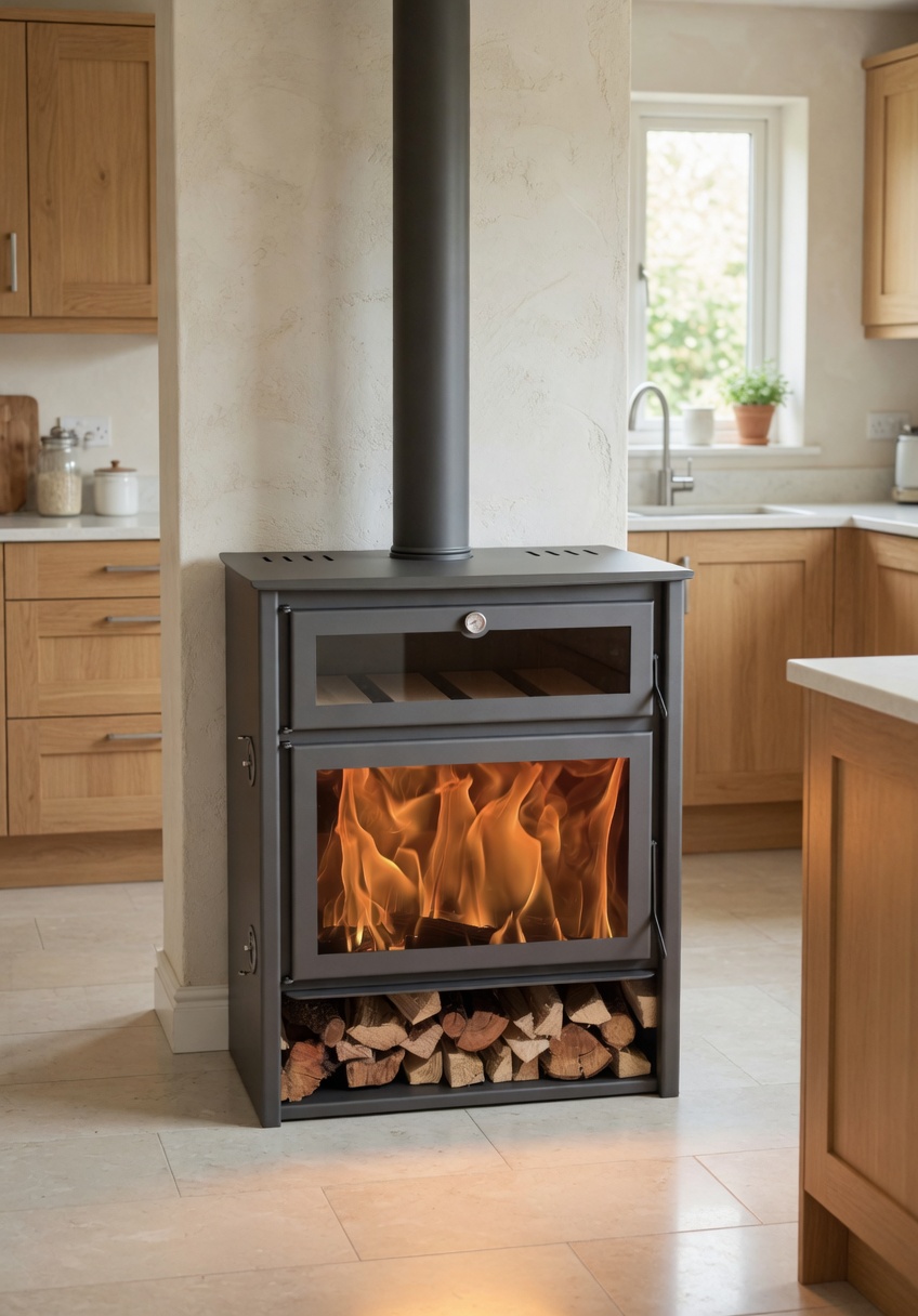Estufa de leña Zeux HORNO / 12 kw / alto rendimiento 76% / Troncos 70 cm