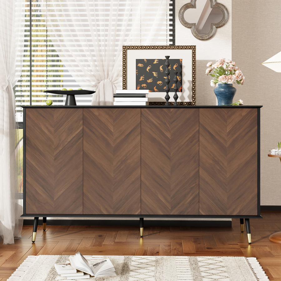 Aparador para salón comedor recibidor 4 puertas negro marrón 80x140x40cm
