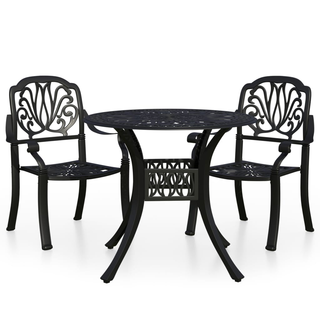vidaXL mesa y sillas de bistró 3 piezas aluminio fundido negro