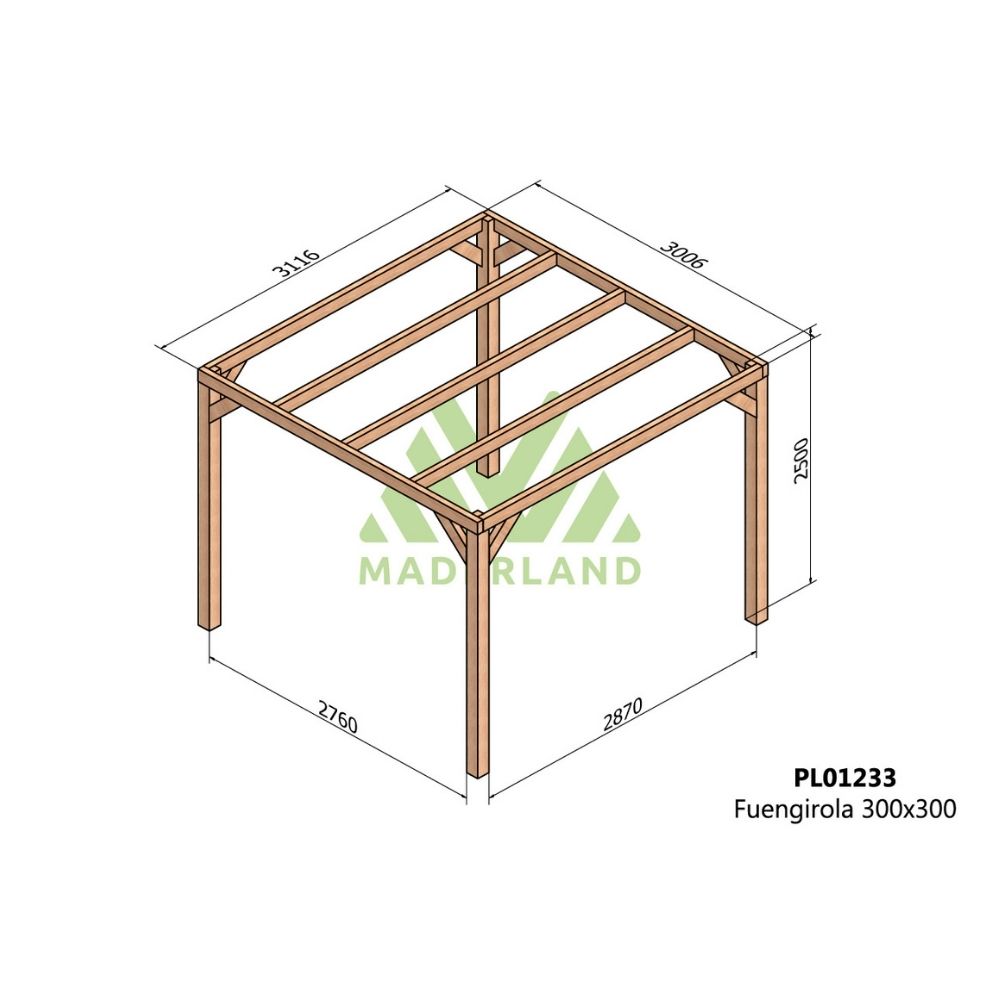 Pérgola de madera laminada - fuengirola 300x300cm (maderland)
