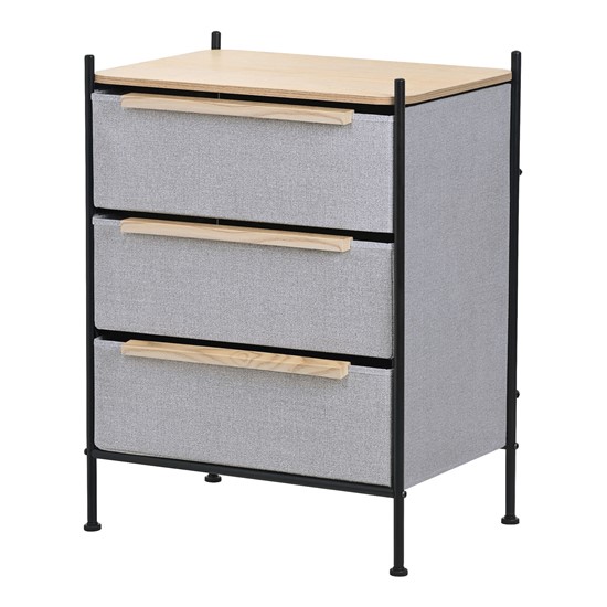 Cómoda con 3 cajones de tela gris con tablero mdf y estructura acero