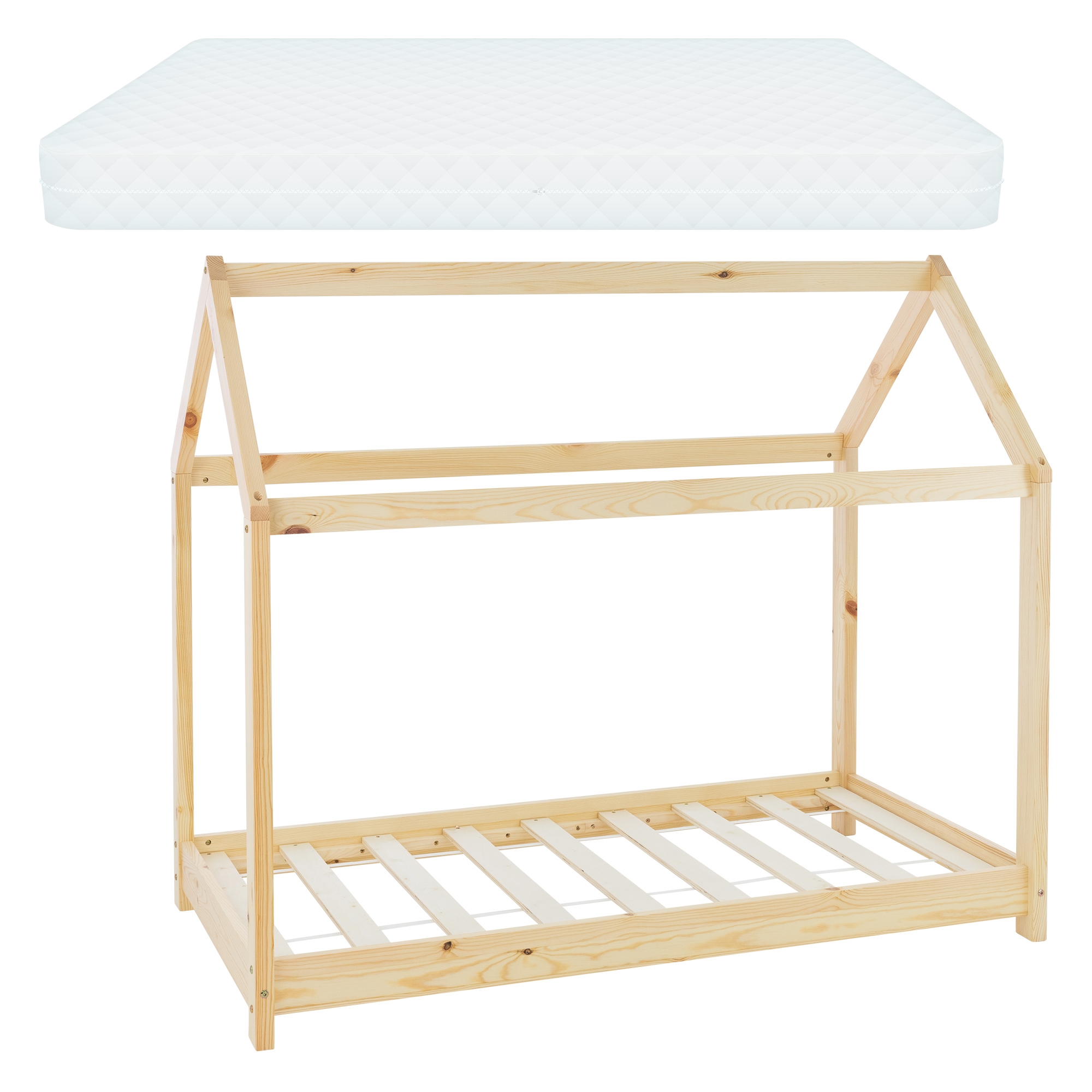 Cuna con techo y somier 70x140 cm madera de pino natural ml-design