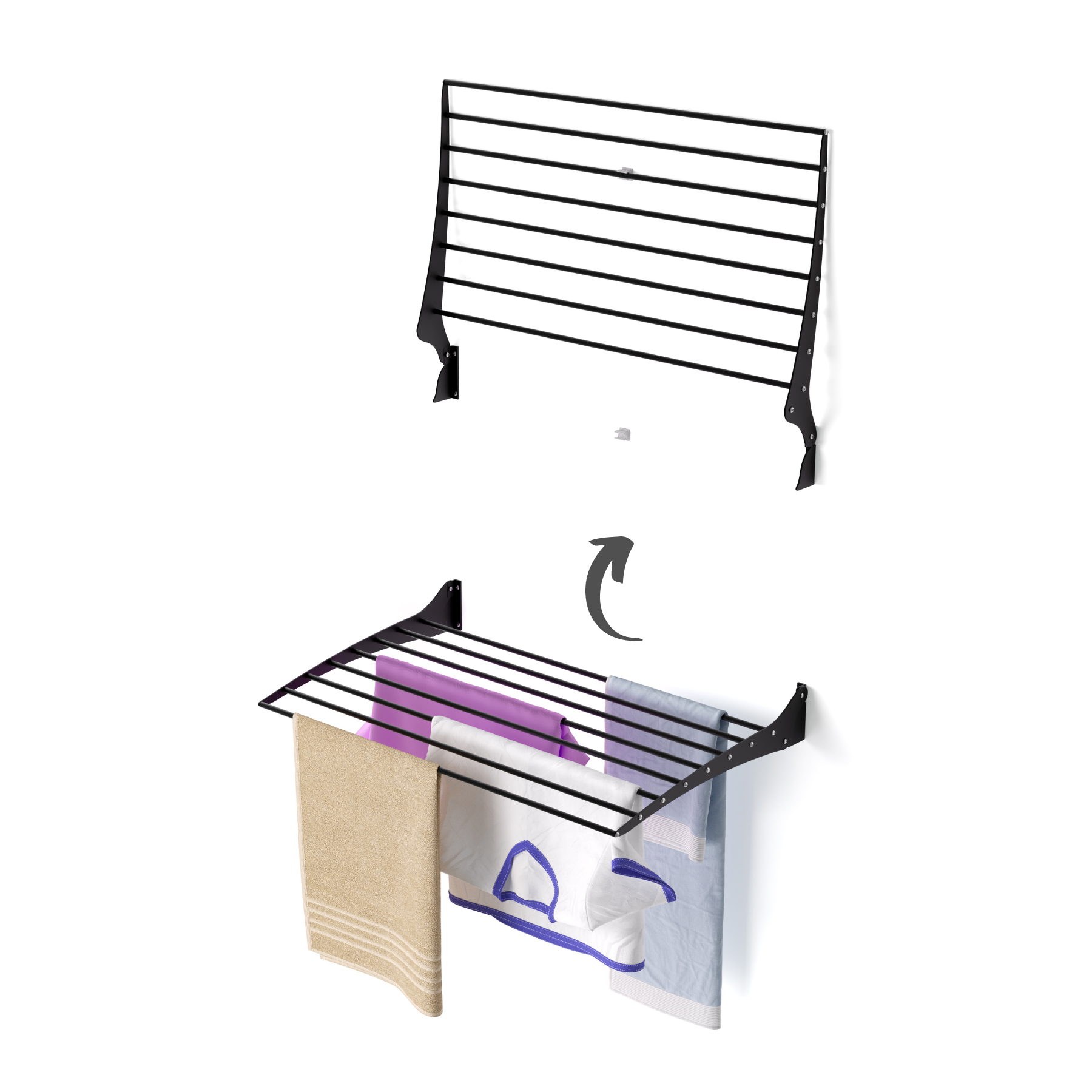 Tendedero pared abatible, 82 cm, foxydry fold, negro