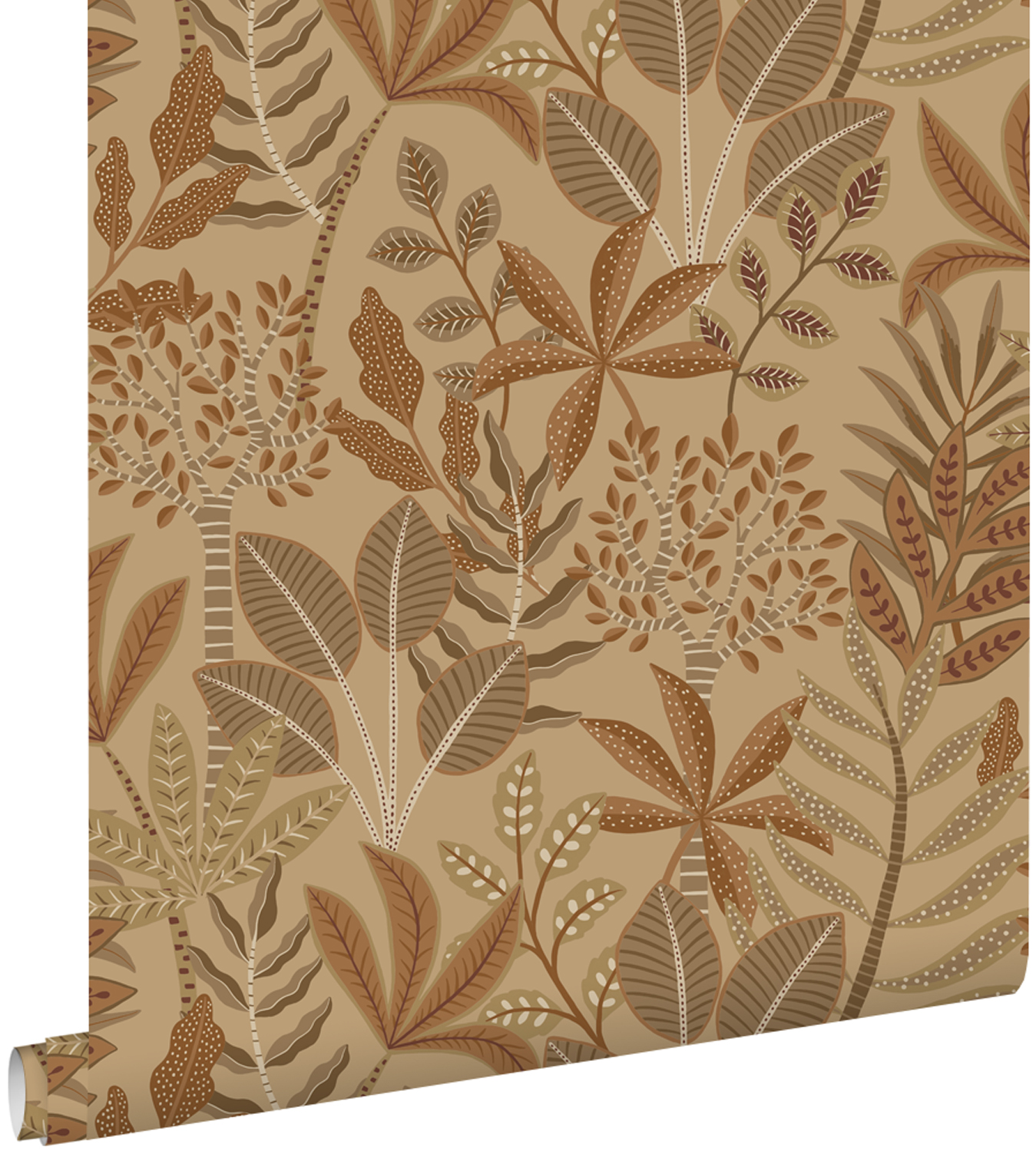 Estahome papel pintado hojas cerval y rojo barro cocido 50 x 900 cm
