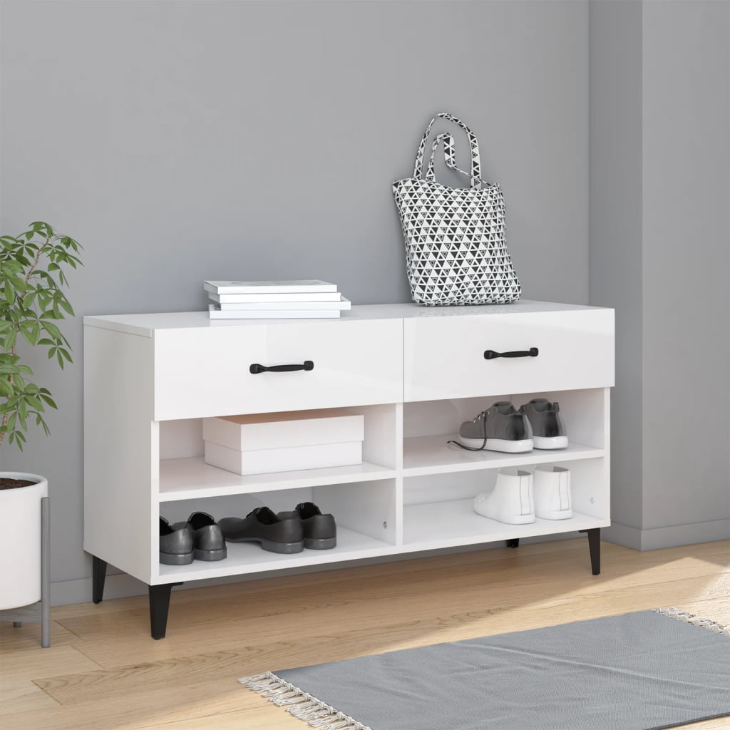 Mueble zapatero madera contrachapada blanco brillo 102x35x55 cm esxt1562