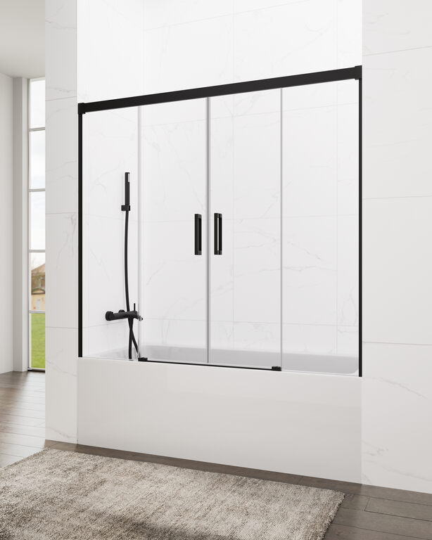 Mampara bañera 2 fijos + 2 correderas basic 152-162cm transparente negro