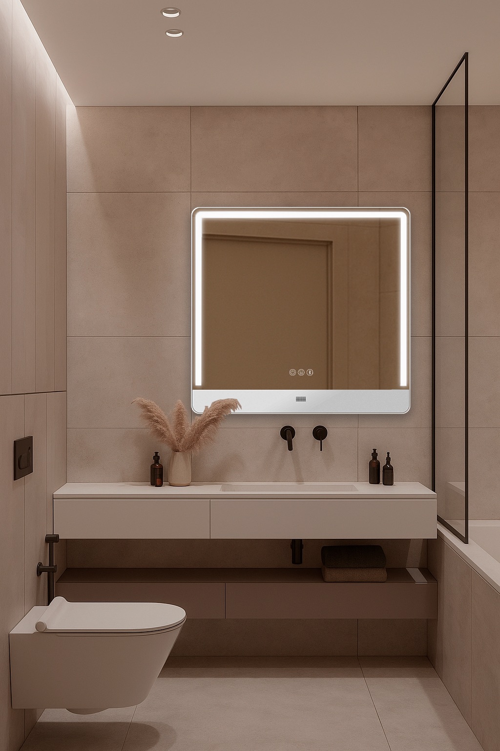Espejo de baño colorbeat 80 x 75 blanco mate, app, antivaho y bluetooth