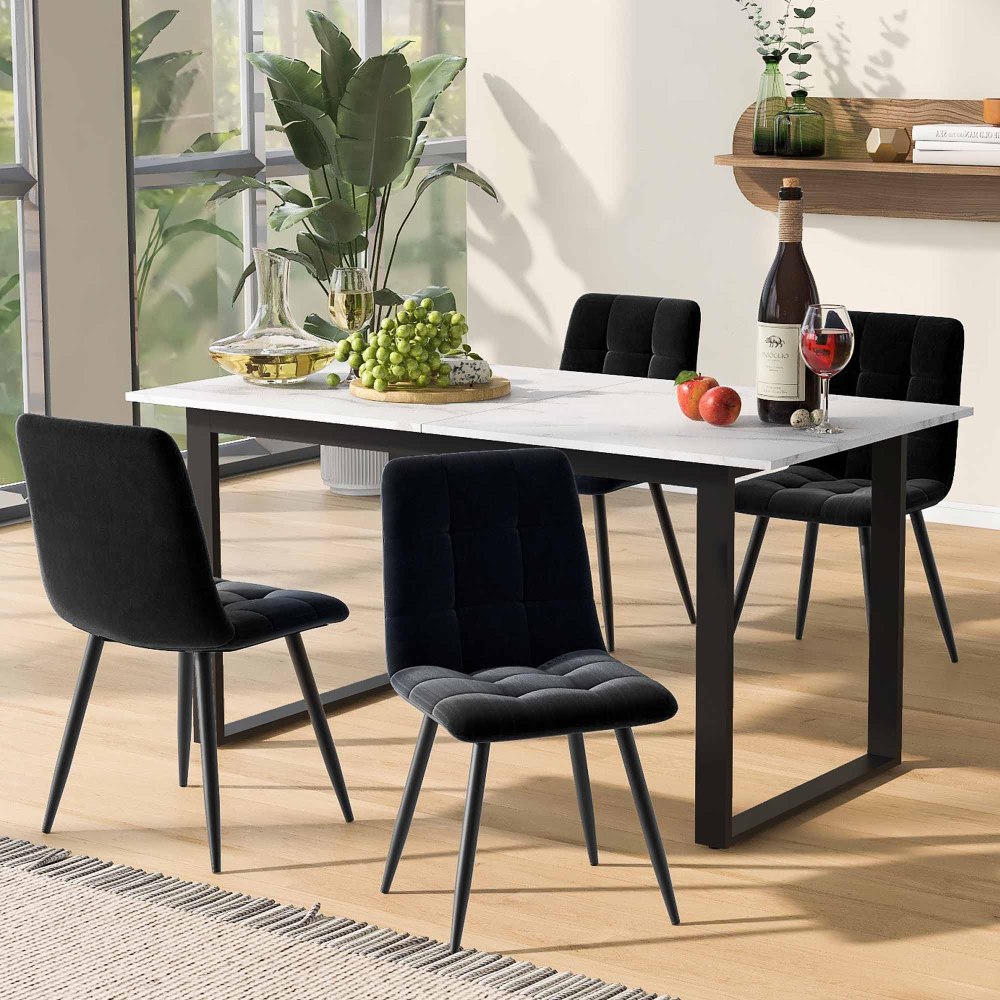Conjunto de mesa y sillas mdf blanco extensible 4 sillas negro