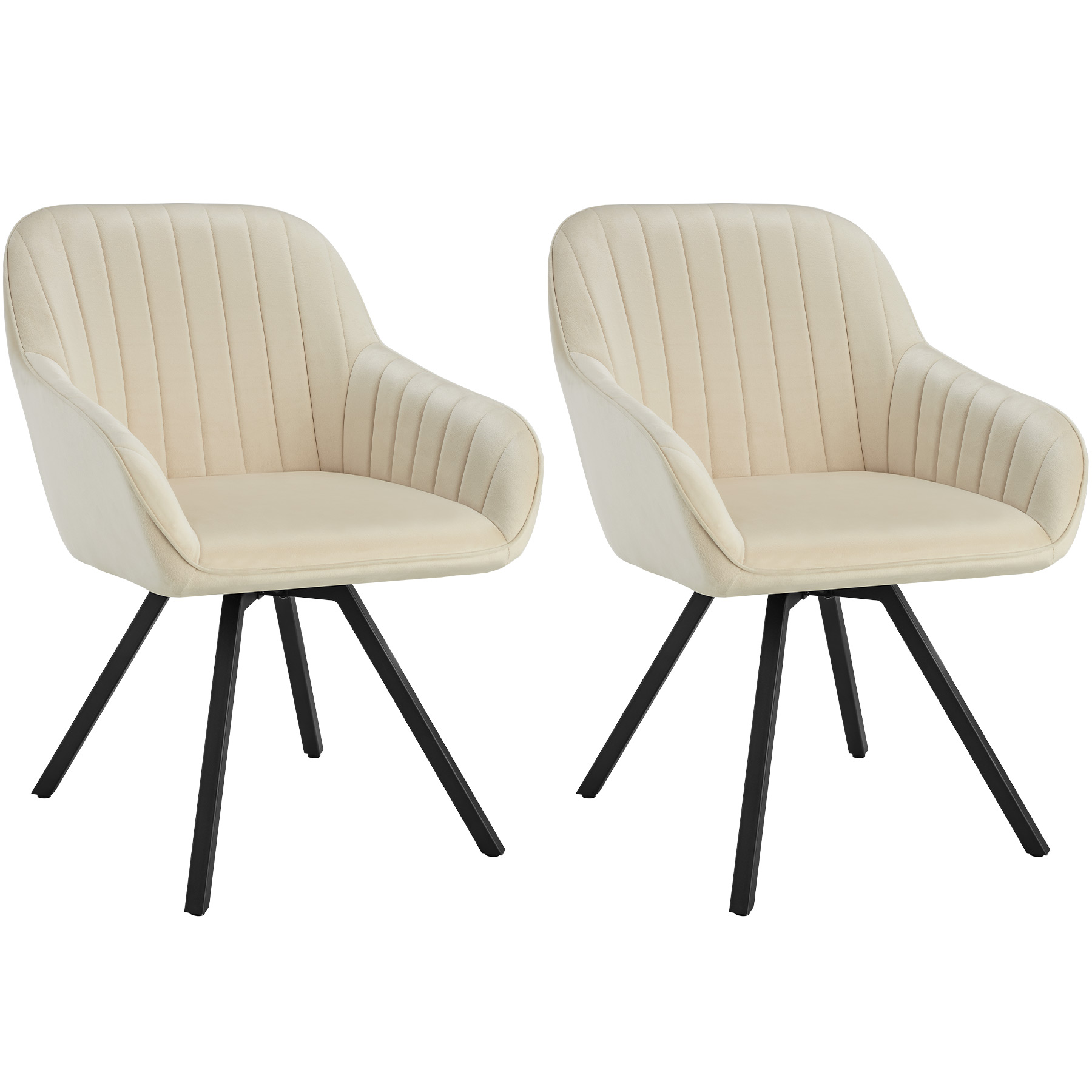 2 sillas de comedor giratoria 360º de terciopelo 58x58x82 cm crema