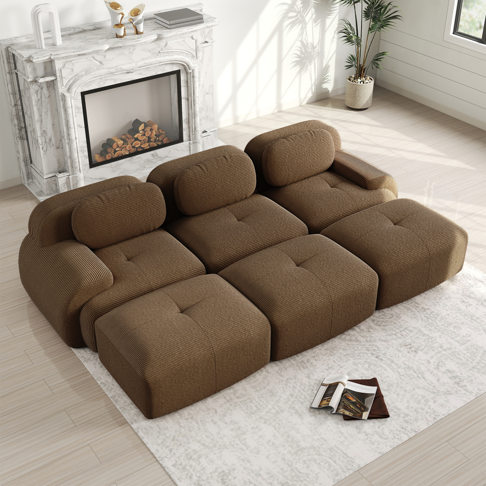 Sofá modular en l de pana marrón 3 plazas sin montaje con diseño ergonómico