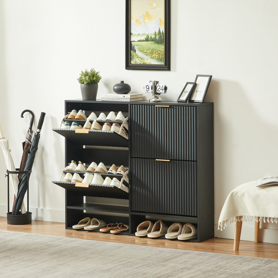 Zapatero para recibidor con 2 puertas abatibles negro 102x120x24cm