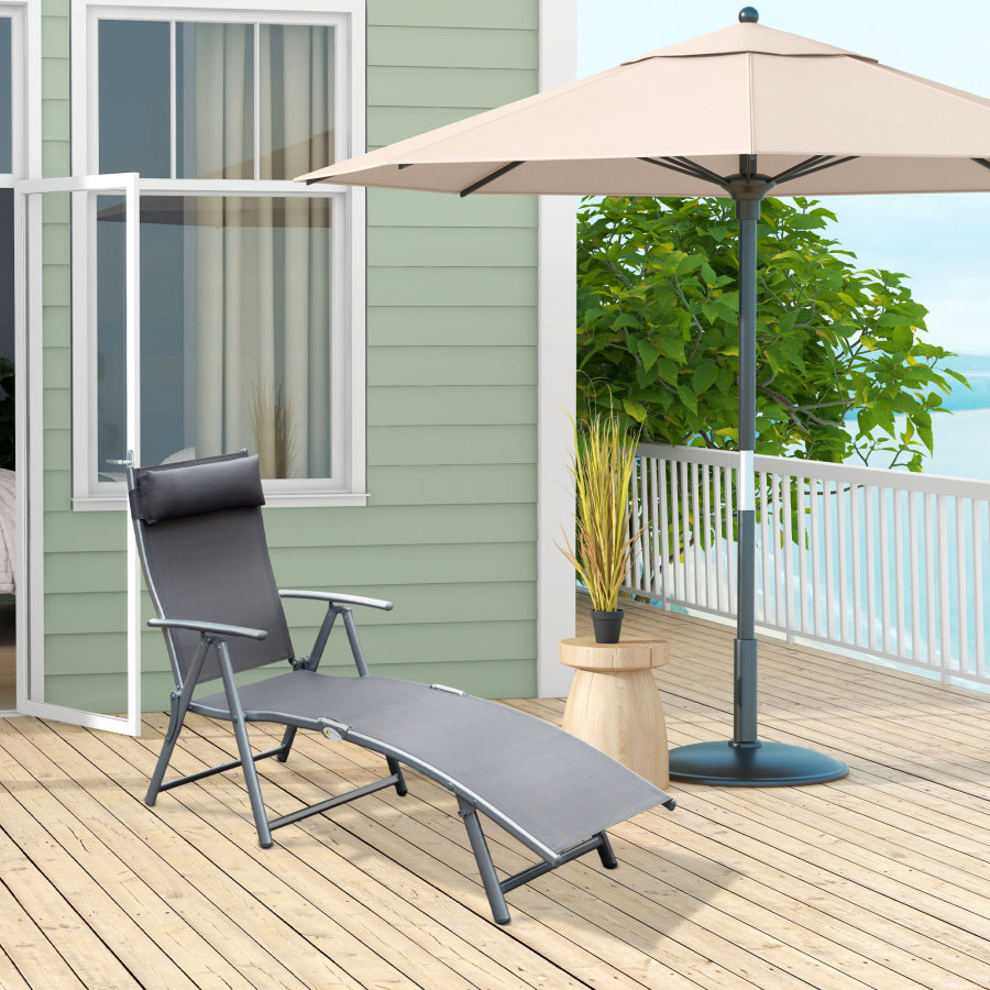 Tumbona plegable de metal gris para jardín y camping con respaldo ajustable