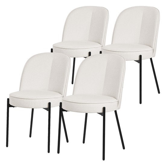 4x sillas de comedor redondas beige poliéster con patas de metal