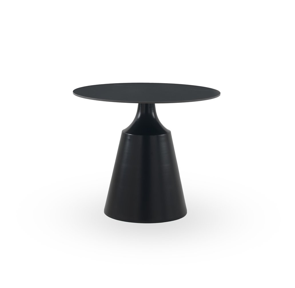 Mesa redonda metal negro con sobre cerámico negro, 90x90x75cm