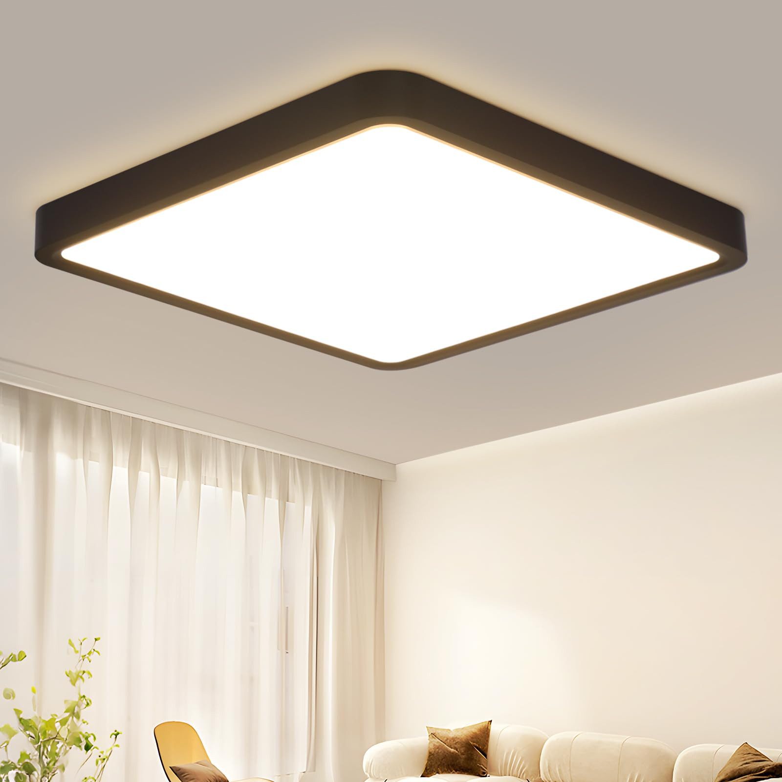 Nettlife lámpara LED para baño, 23 w, lámpara plana negra, 23 cm, lámpara