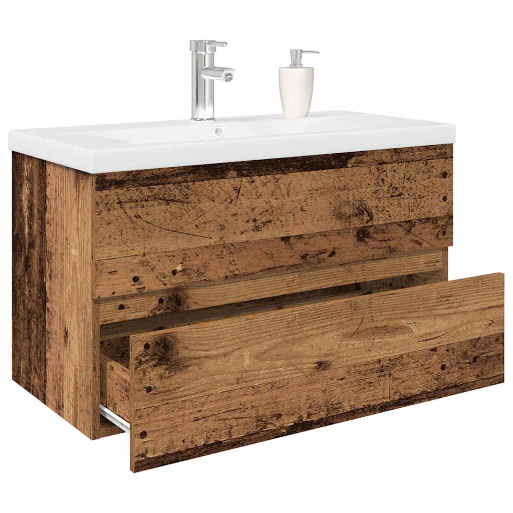 Mueble lavabo con lavabo integrado y grifo madera vieja esb7443