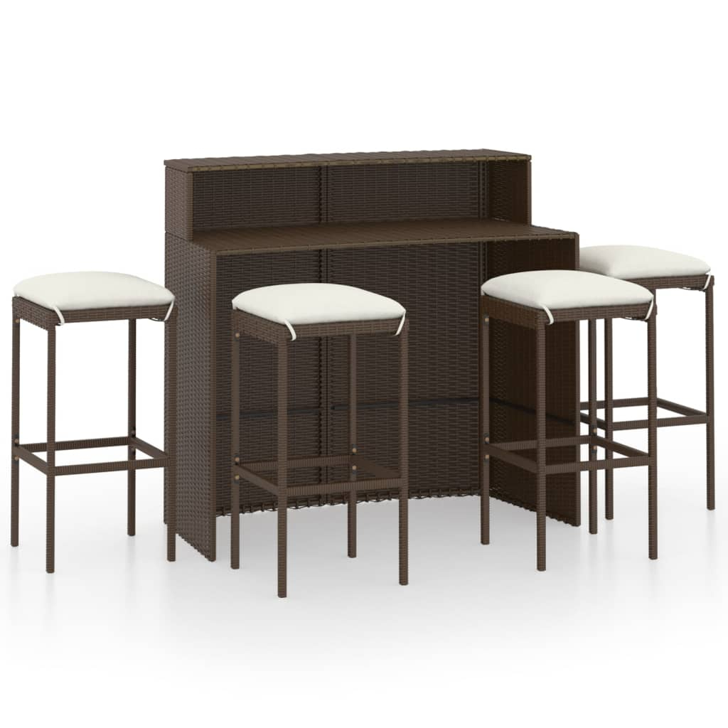 vidaXL juego de muebles de bar para jardín 5 piezas y cojines marrón
