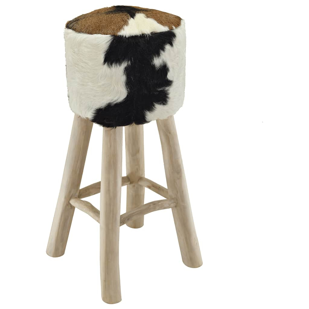 vidaXL taburete de cocina de piel de cabra y madera de teca maciza