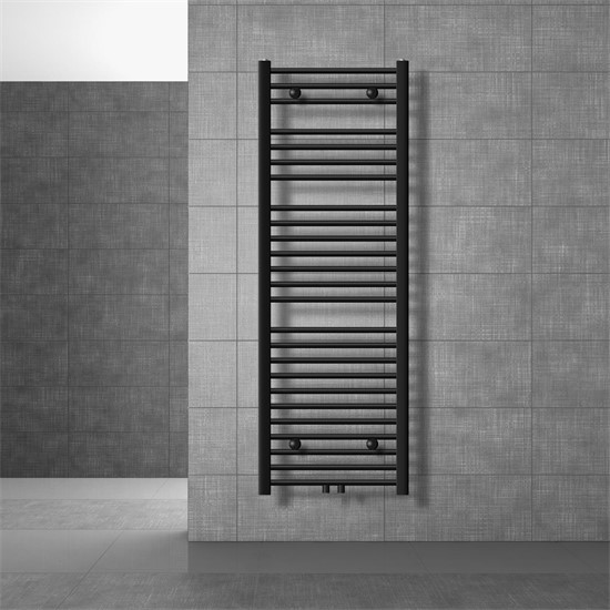 Radiador 500x1500mm negro recto conexión a pared, con termostato
