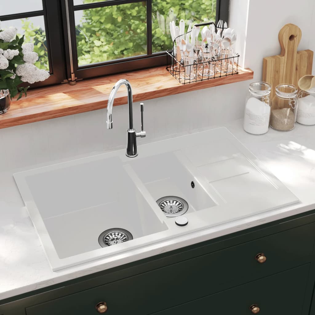 Fregadero de cocina de granito con dos senos blanco es5814