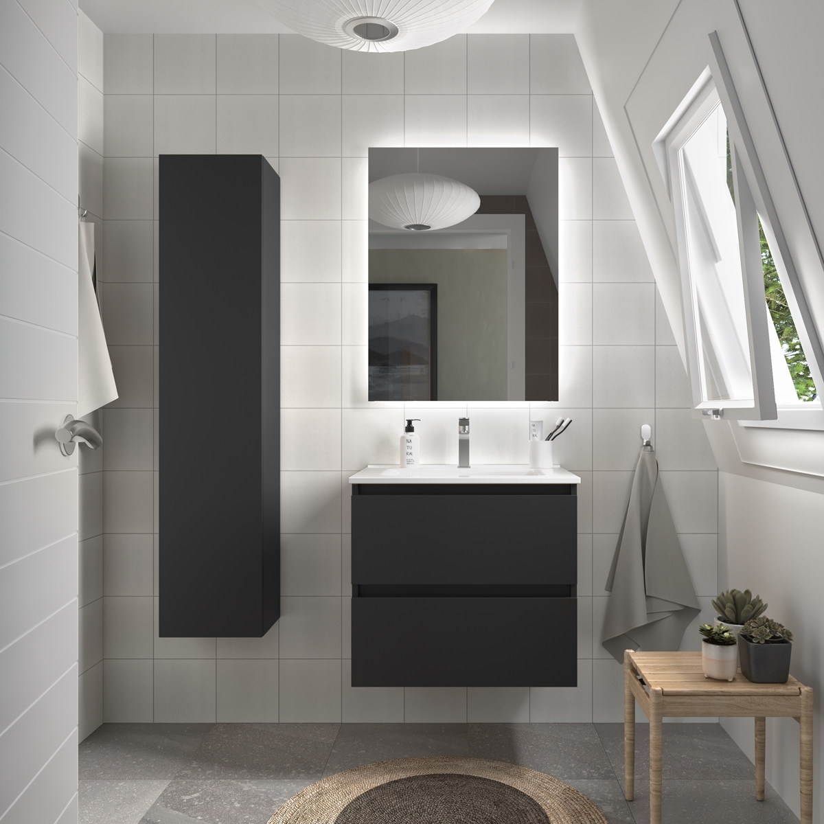 Mueble baño bequia 60 cm negro mate | lavabo