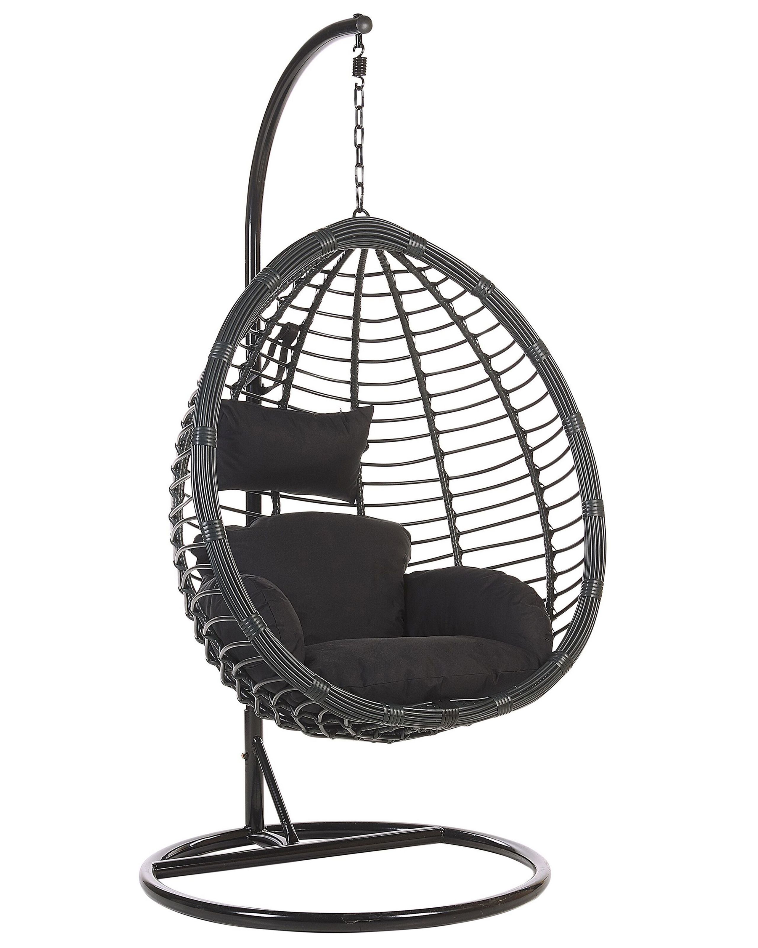 Sillón colgante con soporte tollo ratán sintético negro