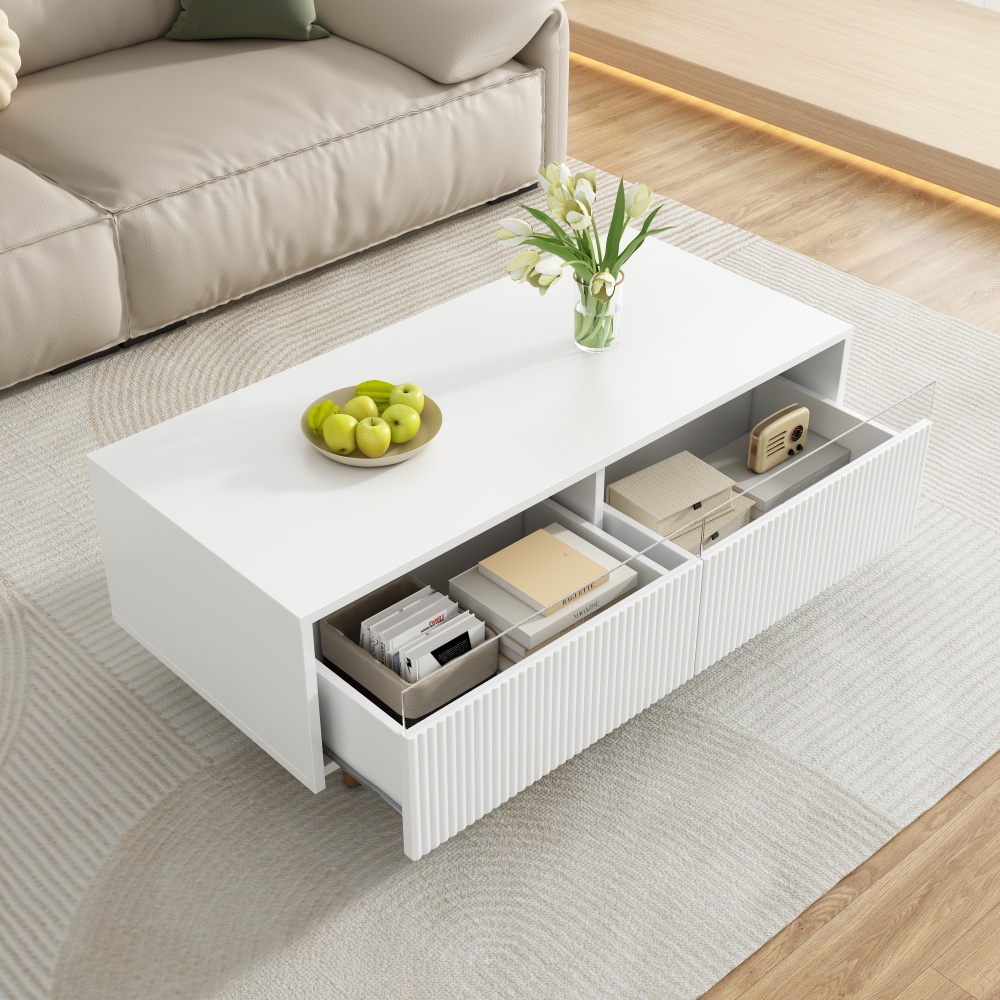 Mesa de centro con LED mdf blanco 40x110x50cm