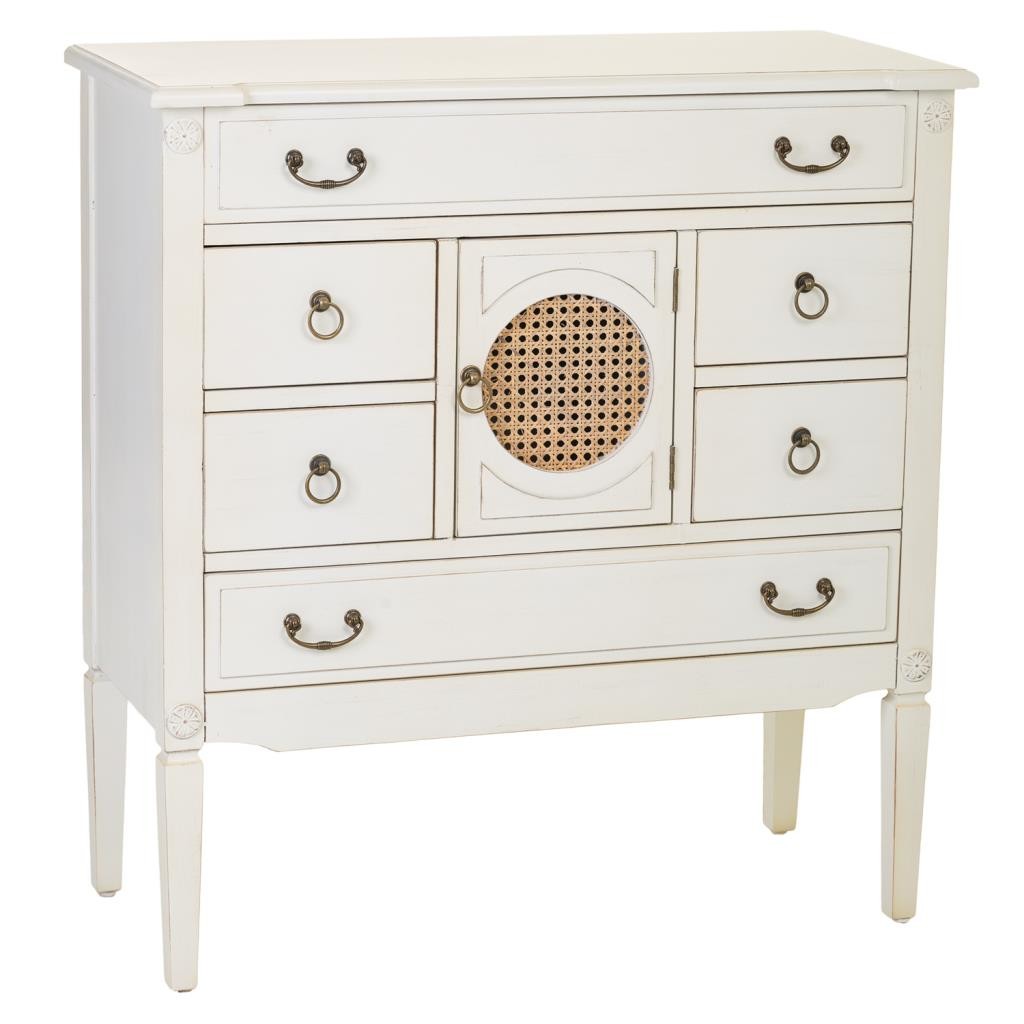 Cómoda de madera con rejilla blanca 85x38x90