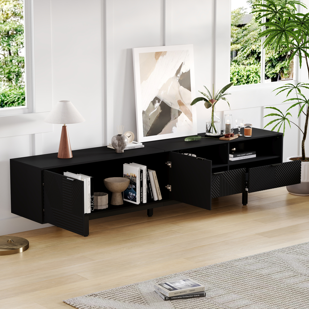 Mueble de tv con 2 puertas y estantes negro 51x200x40cm
