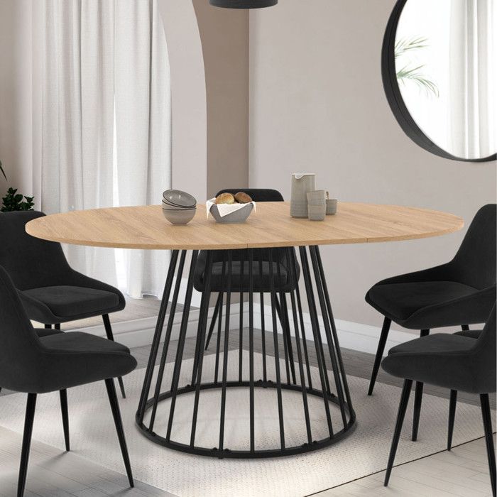 Mesa de comedor redonda extensible de madera negra - 110-150 cm