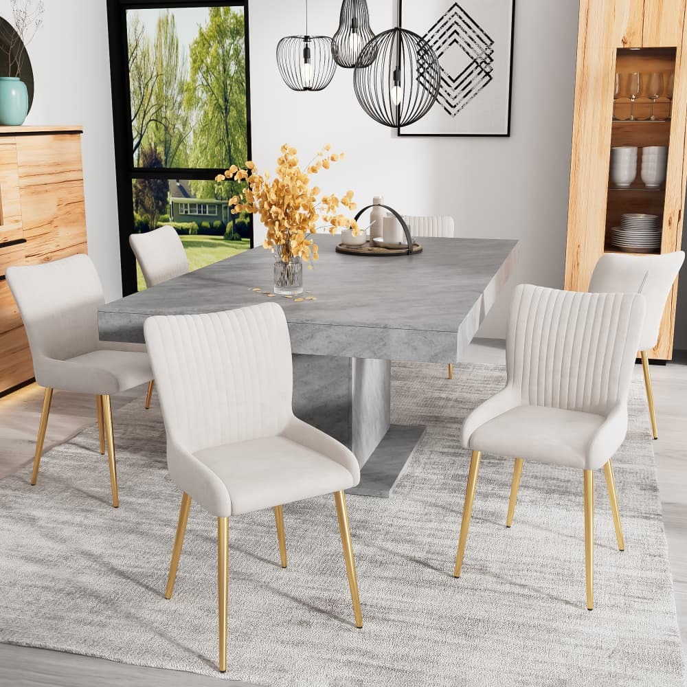 Conjunto de sillas de comedor terciopelo beige set de 6 patas doradas
