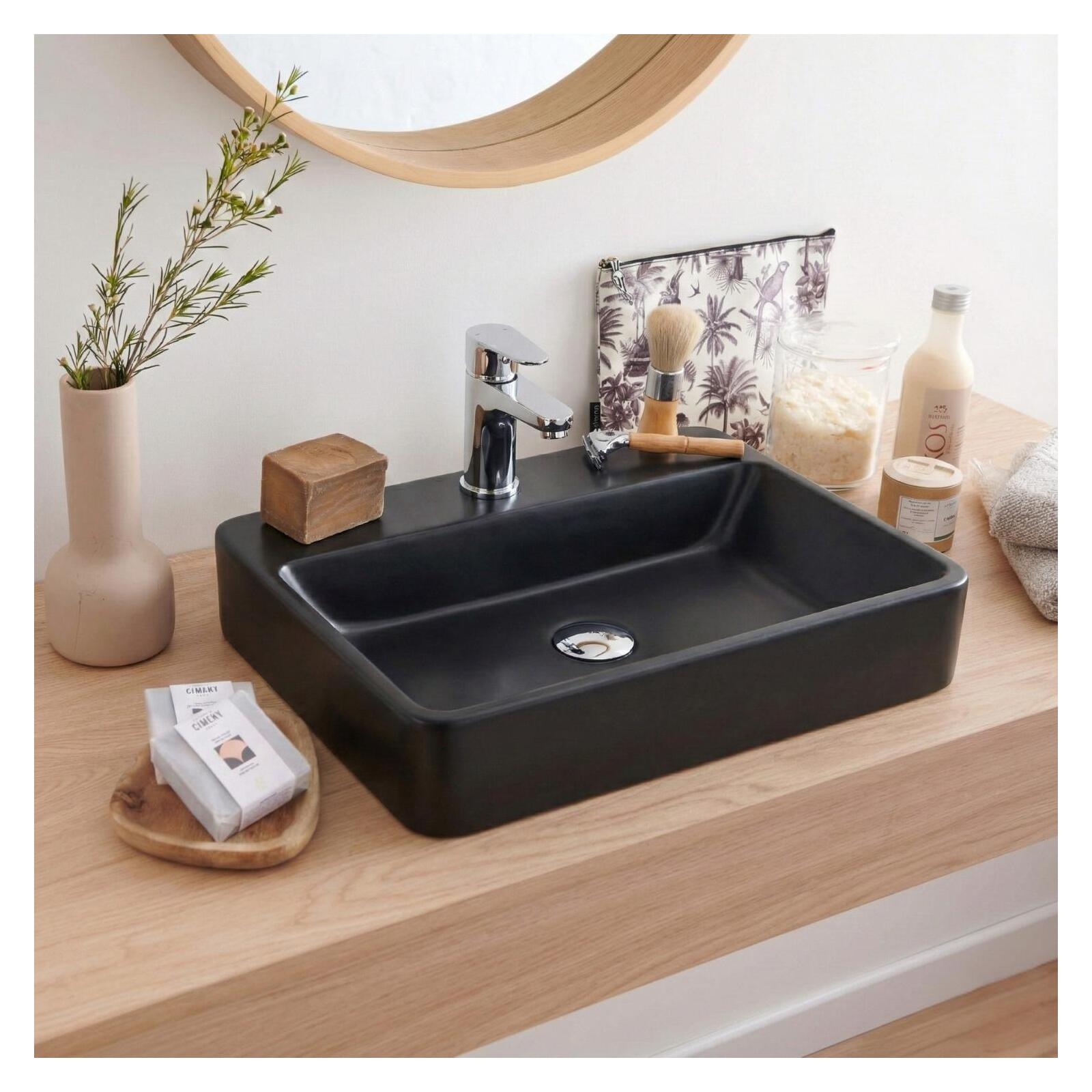 Lavabo sobre encimera rectangular de resina negra, 50x37cm
